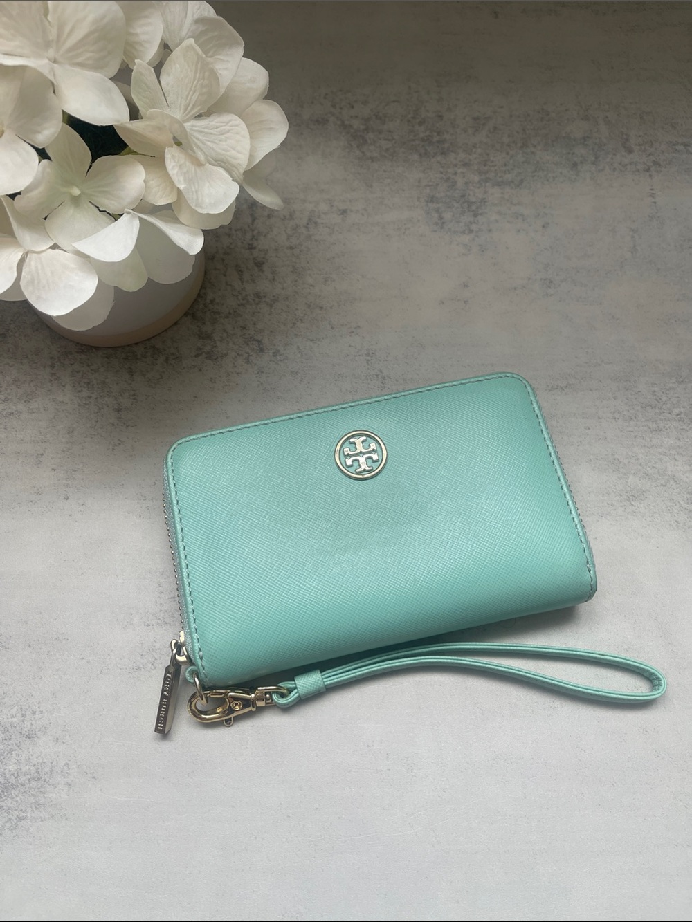 Tory Burch Mint Green Leather Wristlet